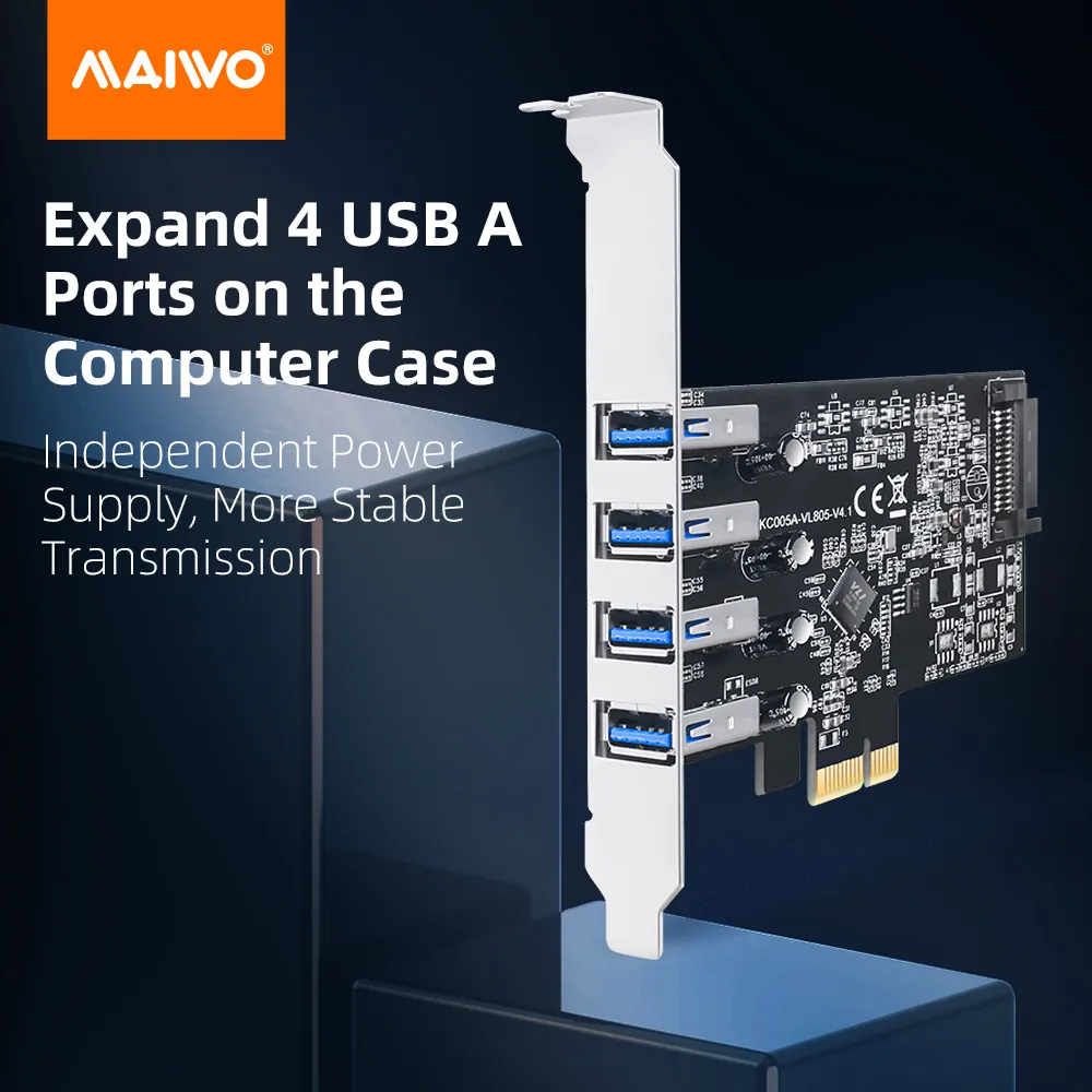 PCIe to USB3.0 4 ports adapter card KC005A Maiwo PCIe to USB3.0 4 ports adapter card KC005A Maiwo